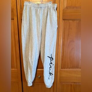 PINK Victoria's Secret Light Gray Joggers with Black Logo